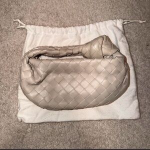 Woven Leather Knot Handle Shoulder Bag in Light Beige